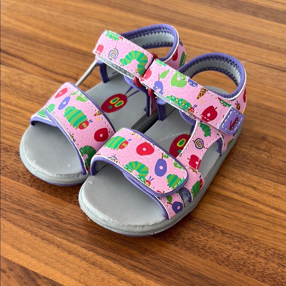 See Kai Run Size 6 Kids Pink Sandals with Caterpillar Design